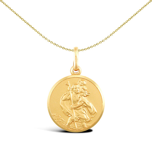 Solid 9ct Gold  Matte St Christopher Medallion Pendant - JPM003