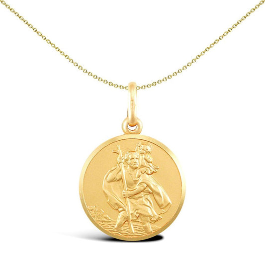 Solid 9ct Gold  Matte St Christopher Medallion Pendant - JPM004