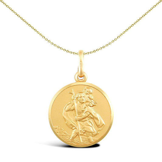 Solid 9ct Gold  Matte St Christopher Medallion Pendant - JPM004