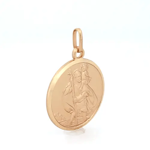 Solid 9ct Gold  Matte St Christopher Medallion Pendant - JPM004