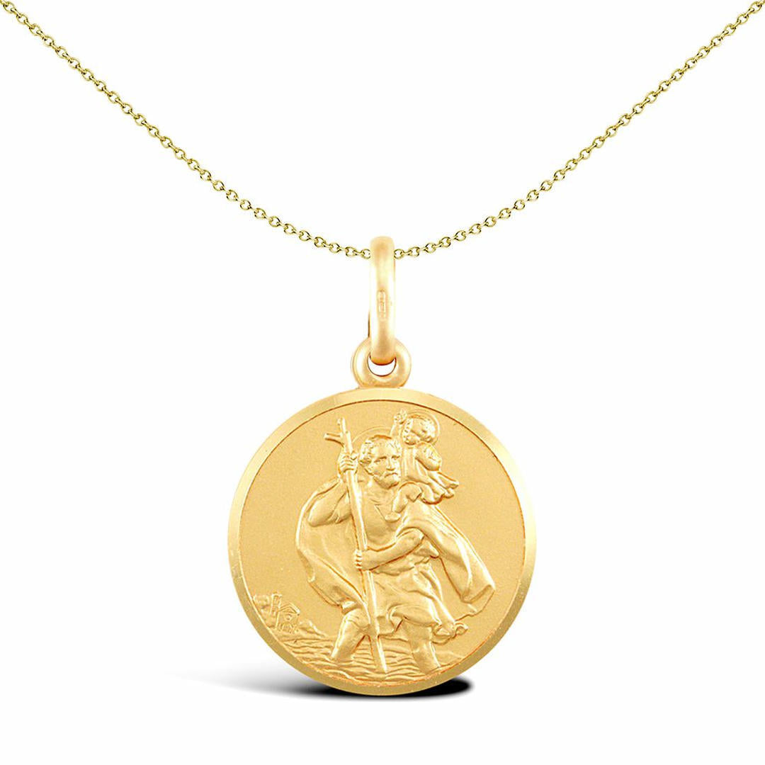 Solid 9ct Gold  Matte St Christopher Medallion Pendant - JPM004