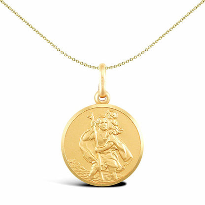 Solid 9ct Gold  Matte St Christopher Medallion Pendant - JPM004