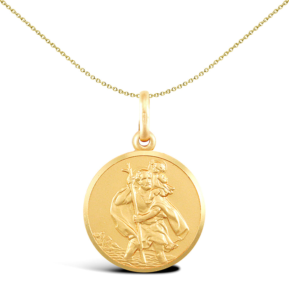 Solid 9ct Gold  Matte St Christopher Medallion Pendant - JPM005