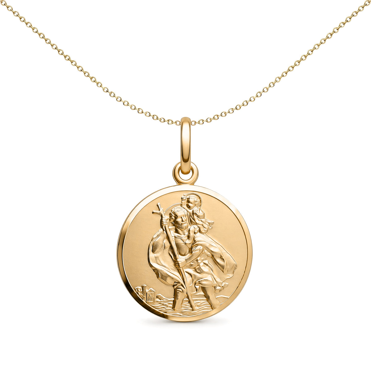 Solid 9ct Gold  Matte St Christopher Medallion Pendant - JPM005