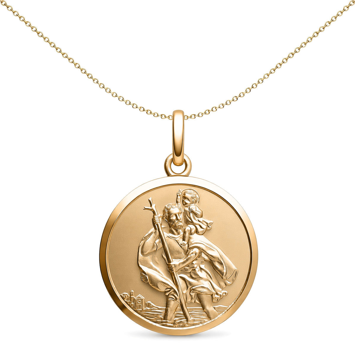 Solid 9ct Gold  Matte St Christopher Medallion Pendant - JPM006