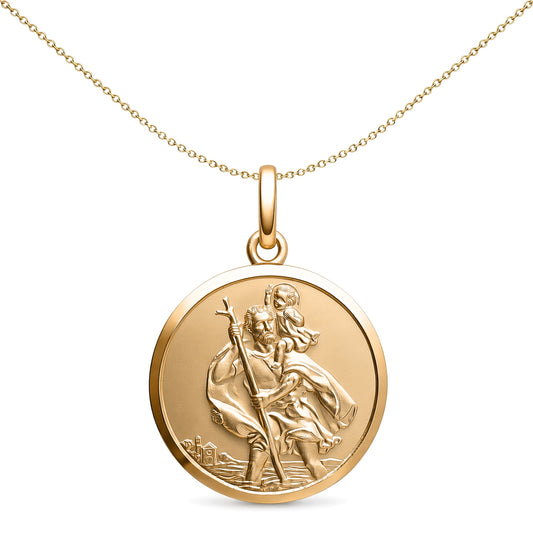Solid 9ct Gold  Matte St Christopher Medallion Pendant - JPM006