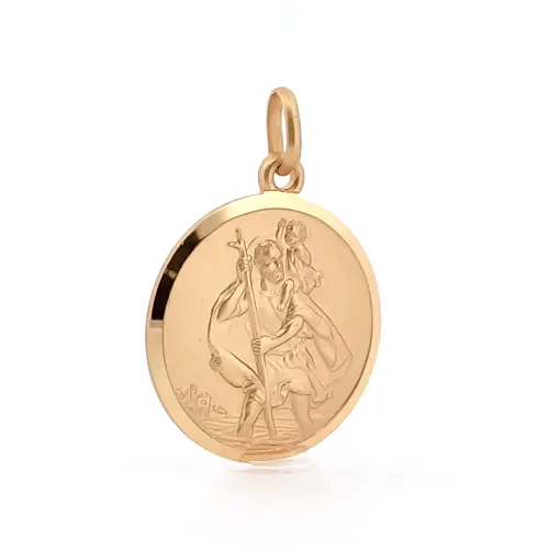 Solid 9ct Gold  Matte St Christopher Medallion Pendant - JPM006