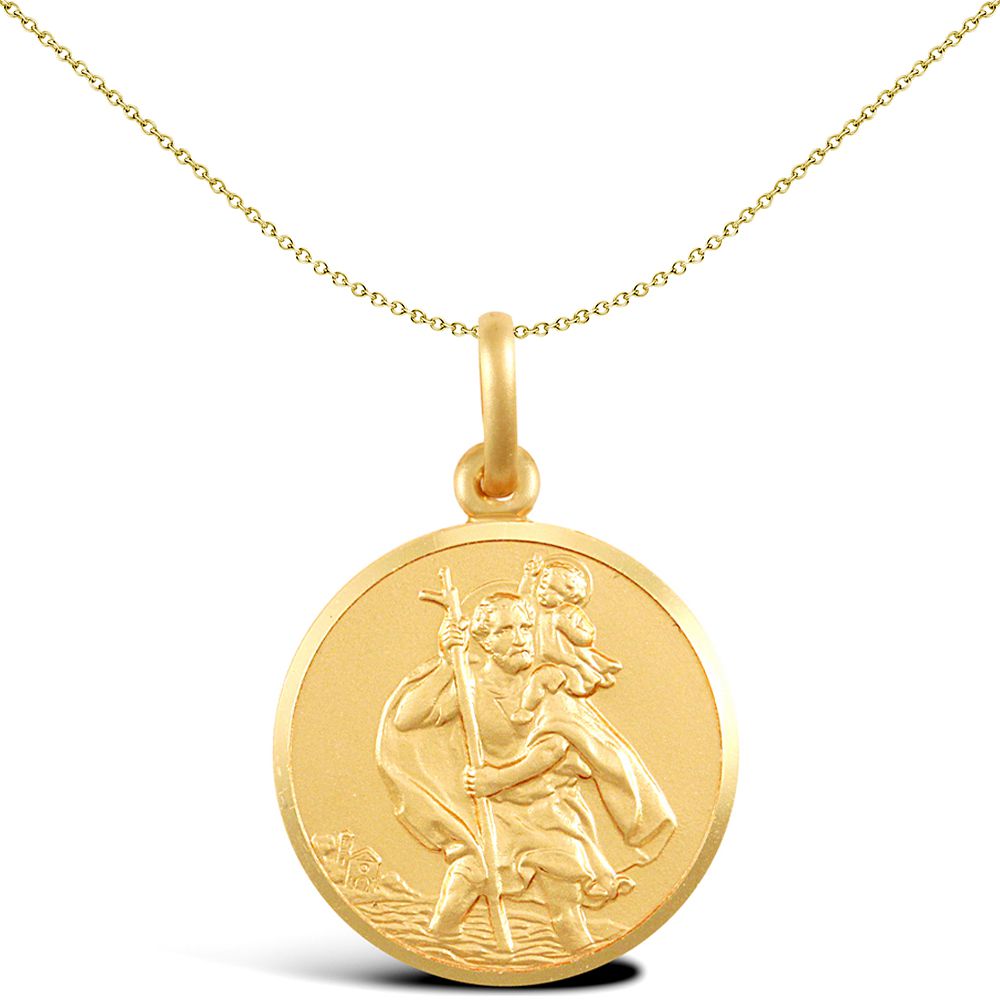 Solid 9ct Gold  Matte St Christopher Medallion Pendant - JPM006