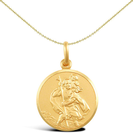 Solid 9ct Gold  Matte St Christopher Medallion Pendant - JPM006