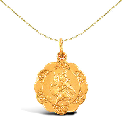 9ct Gold  Scallop Edged St Christopher Medallion Pendant - JPM007