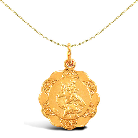 9ct Gold  Scallop Edged St Christopher Medallion Pendant - JPM007