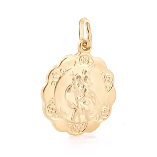 9ct Gold  Scallop Edged St Christopher Medallion Pendant - JPM007