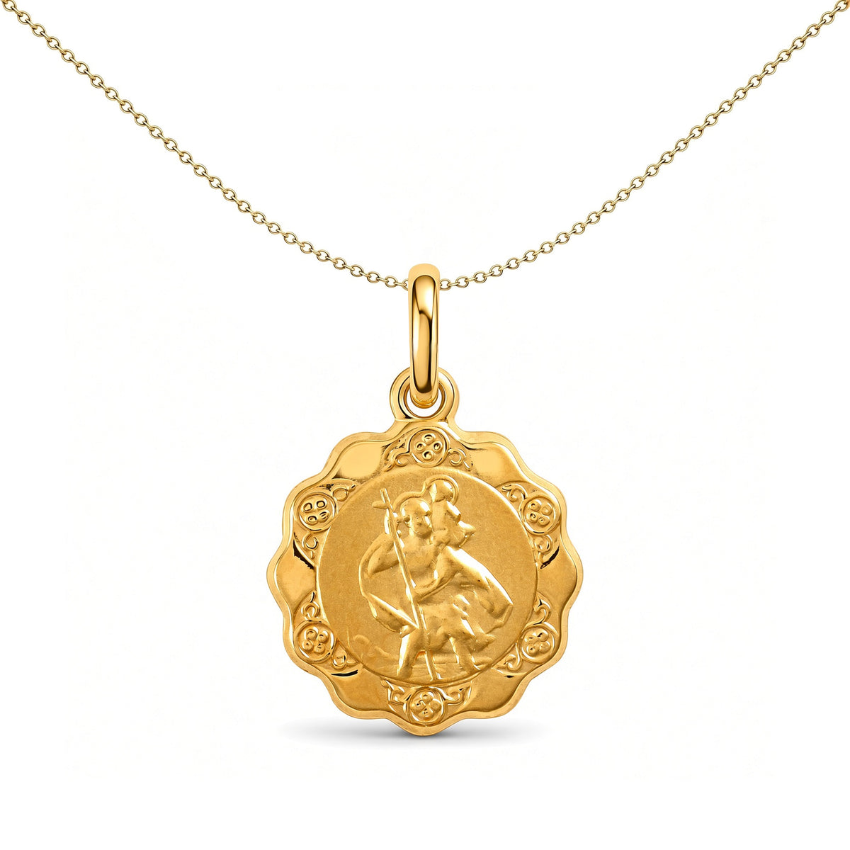 9ct Gold  Scallop Edged St Christopher Medallion Pendant - JPM009