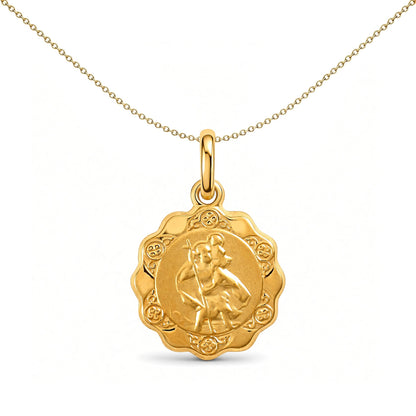 9ct Gold  Scallop Edged St Christopher Medallion Pendant - JPM009