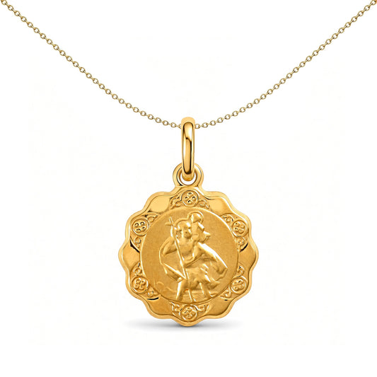 9ct Gold  Scallop Edged St Christopher Medallion Pendant - JPM009