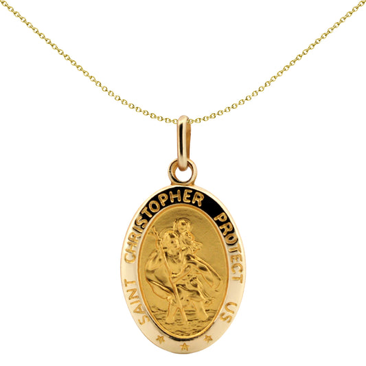 Solid 9ct Gold  Matte Oval St Christopher Medallion Pendant - JPM010