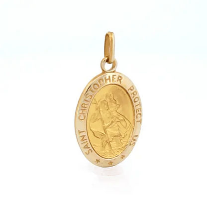 Solid 9ct Gold  Matte Oval St Christopher Medallion Pendant - JPM010