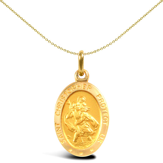 Solid 9ct Gold  Matte Oval St Christopher Medallion Pendant - JPM011