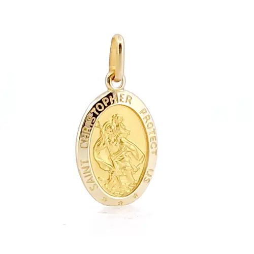 Solid 9ct Gold  Matte Oval St Christopher Medallion Pendant - JPM011