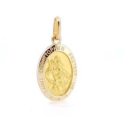 Solid 9ct Gold  Matte Oval St Christopher Medallion Pendant - JPM011