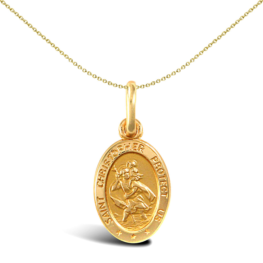 Solid 9ct Gold  Matte Oval St Christopher Medallion Pendant - JPM012