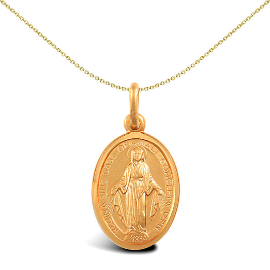 9ct Gold  Matte Oval Miraculous Madonna Medallion Pendant - JPM032