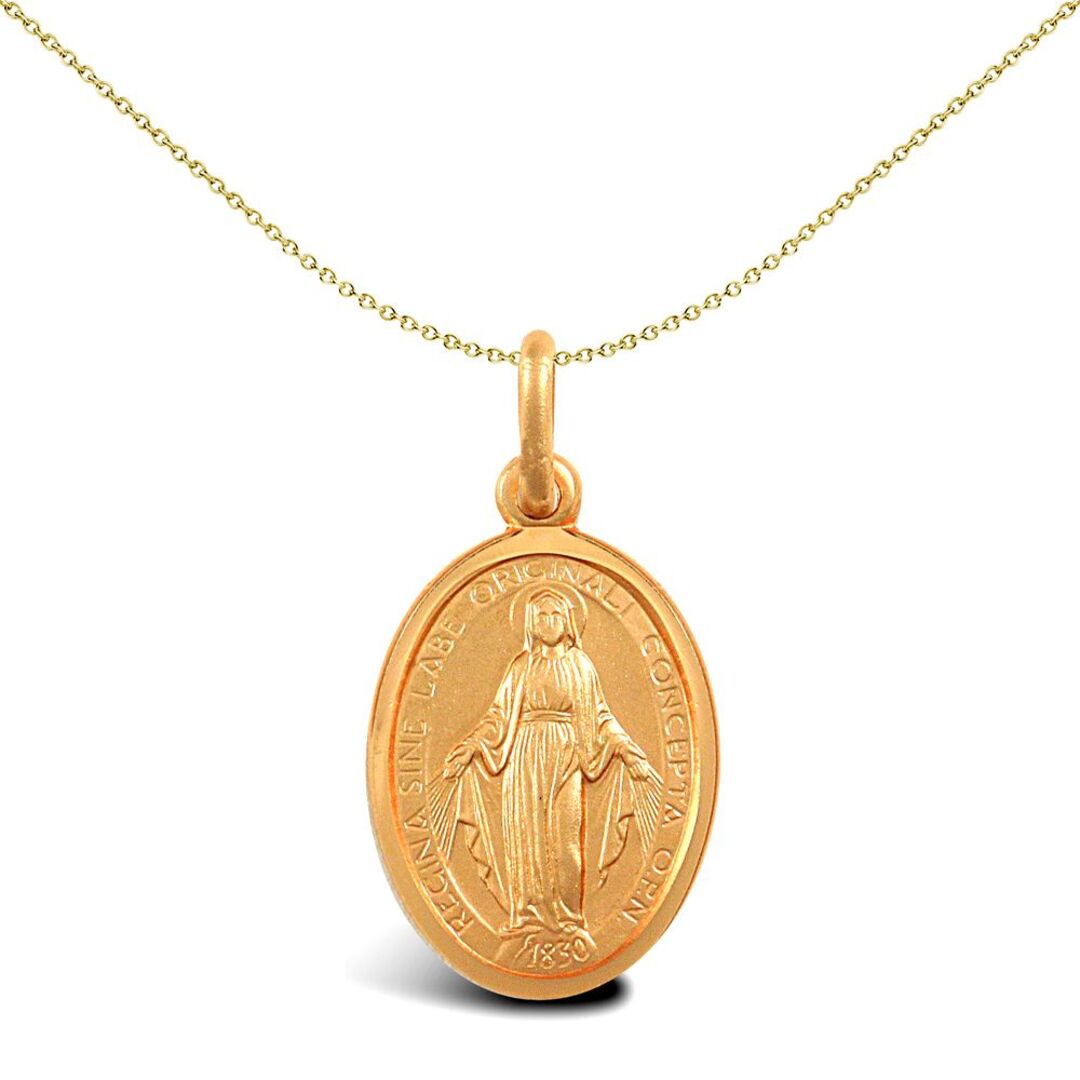 9ct Gold  Matte Oval Miraculous Madonna Medallion Pendant - JPM032