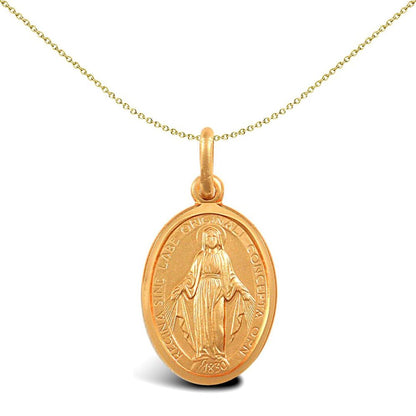 9ct Gold  Matte Oval Miraculous Madonna Medallion Pendant - JPM032