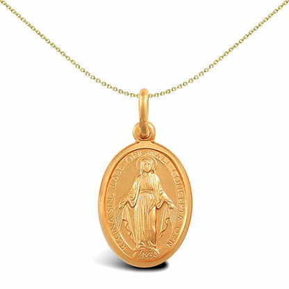 9ct Gold  Matte Oval Miraculous Madonna Medallion Pendant - JPM032