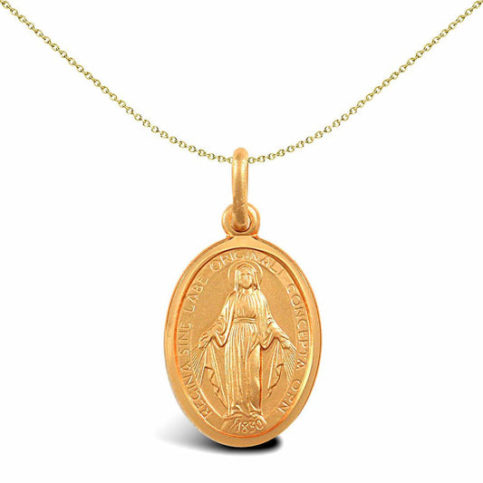 9ct Gold  Matte Oval Miraculous Madonna Medallion Pendant - JPM032