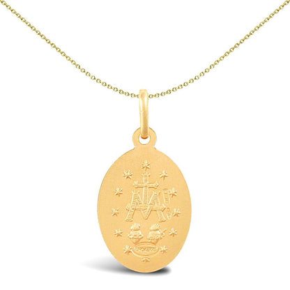 9ct Gold  Matte Oval Miraculous Madonna Medallion Pendant - JPM032