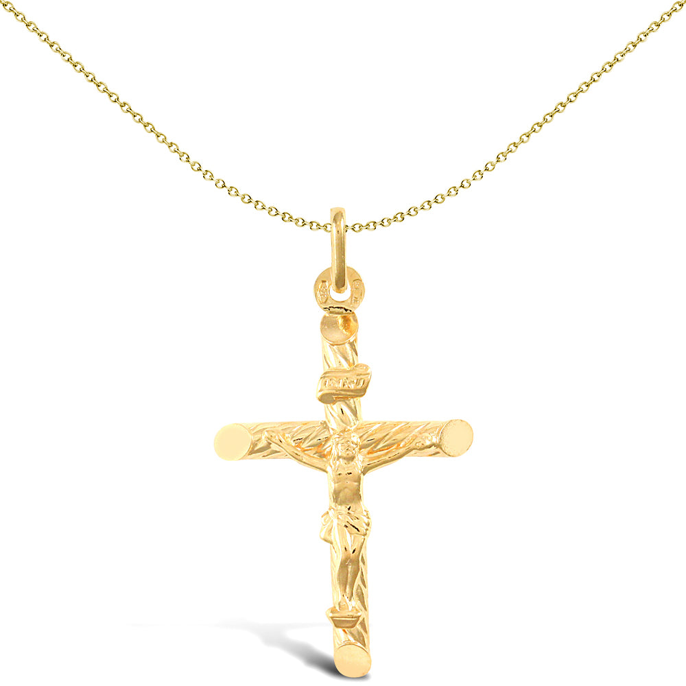 9ct Gold  Twist INRI Crucifix Cross Pendant - JPX008