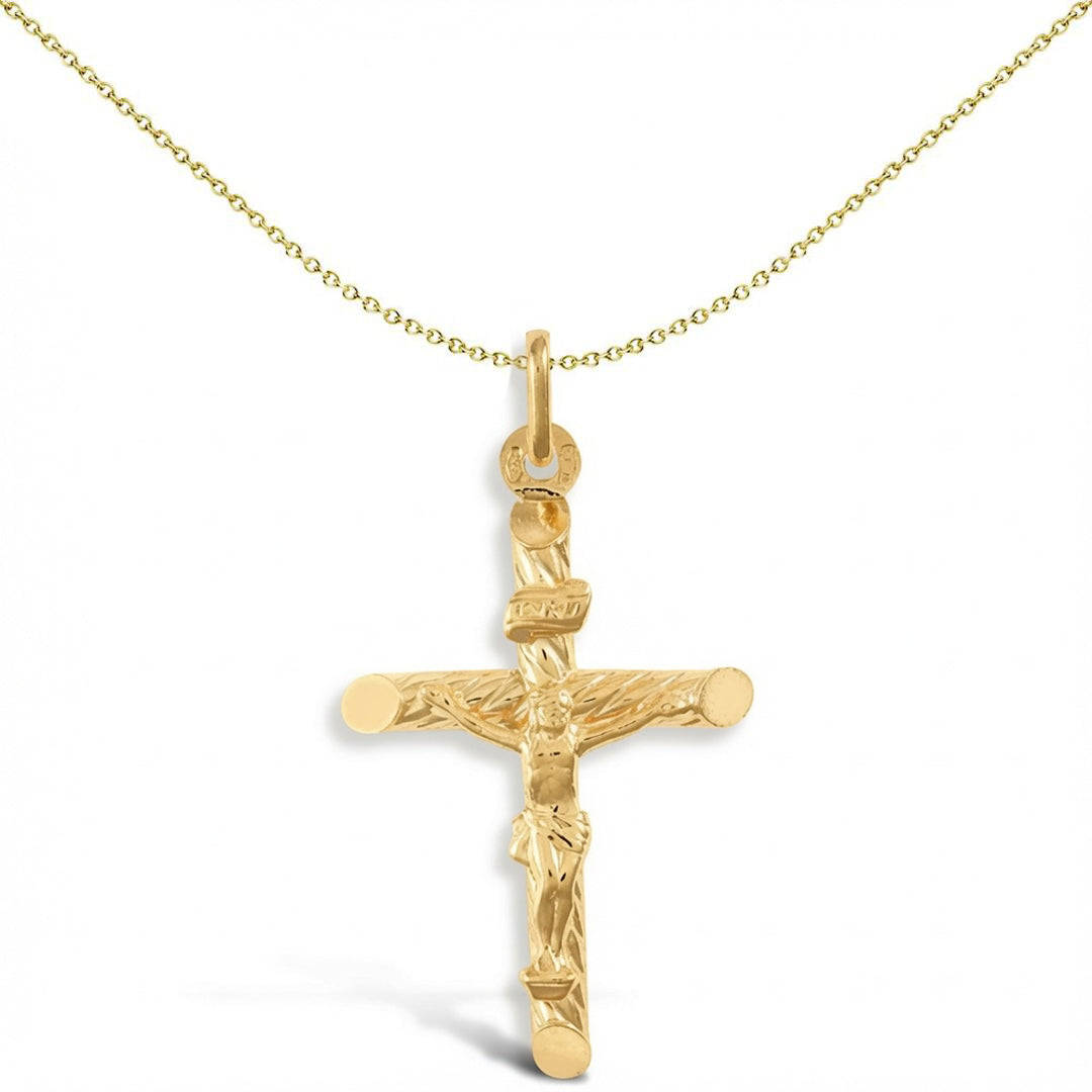 9ct Gold  Twist INRI Crucifix Cross Pendant - JPX008