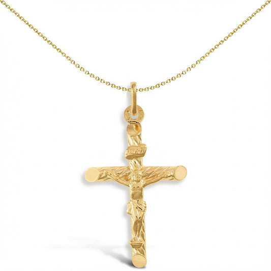 9ct Gold  Twist INRI Crucifix Cross Pendant - JPX008