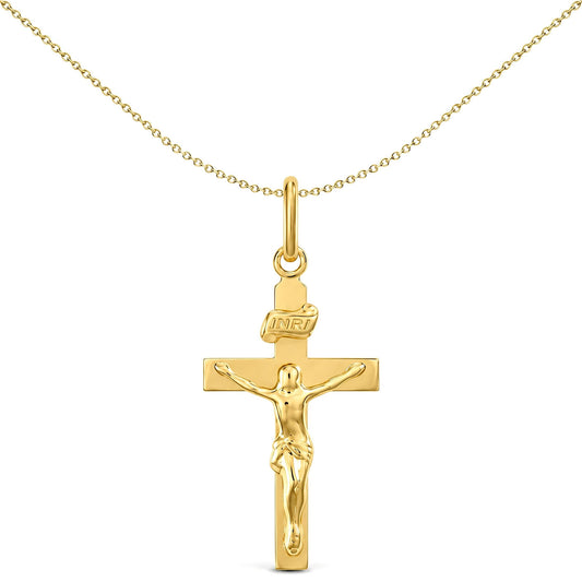 Solid 9ct Gold  Flat INRI Crucifix Cross Pendant - JPX009