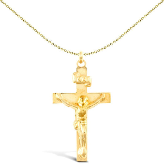 Solid 9ct Gold  Flat INRI Crucifix Cross Pendant - JPX010