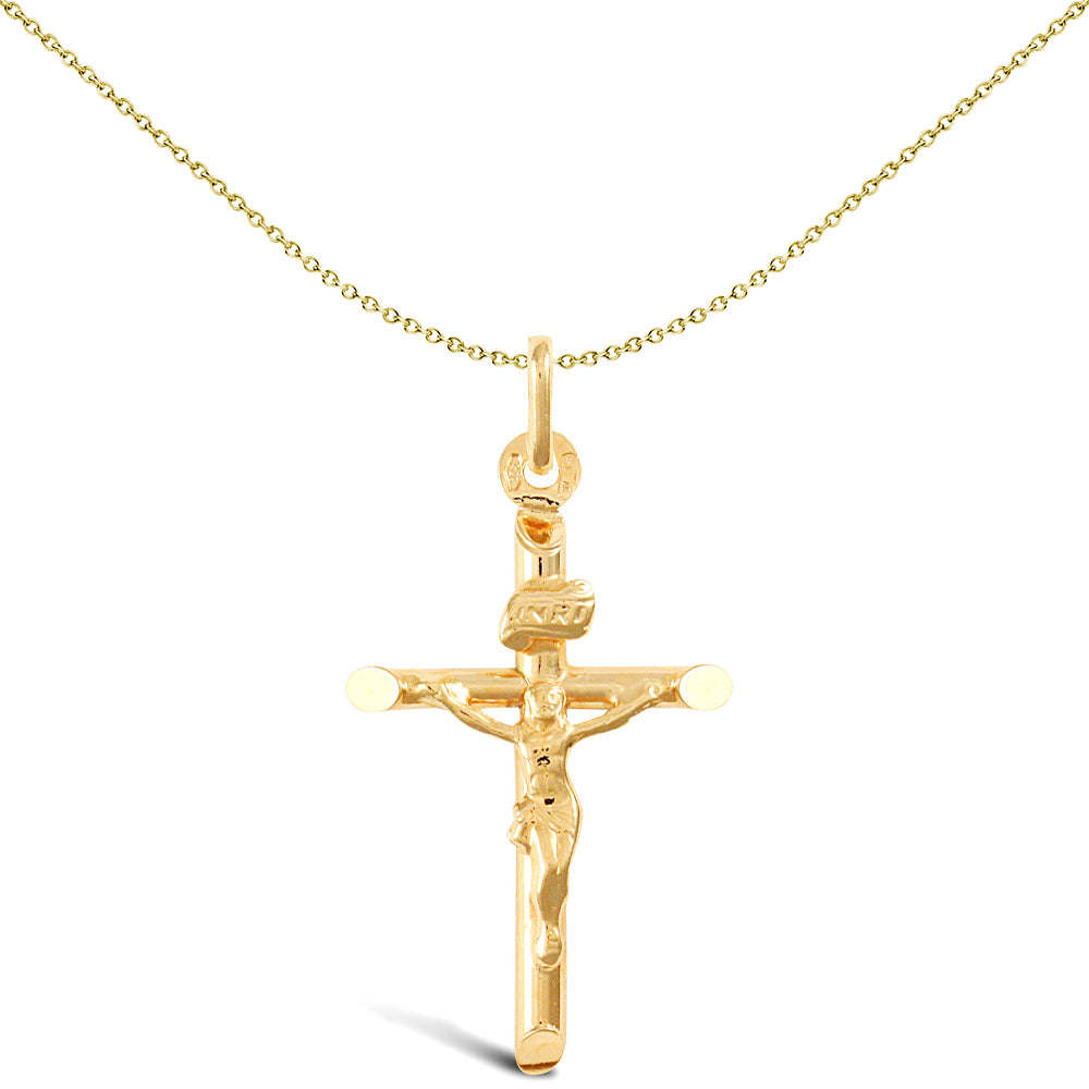 9ct Gold  INRI Crucifix Cross Pendant - JPX011