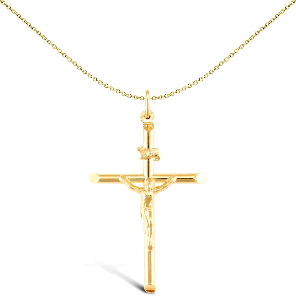 9ct Gold  INRI Crucifix Cross Pendant - JPX013