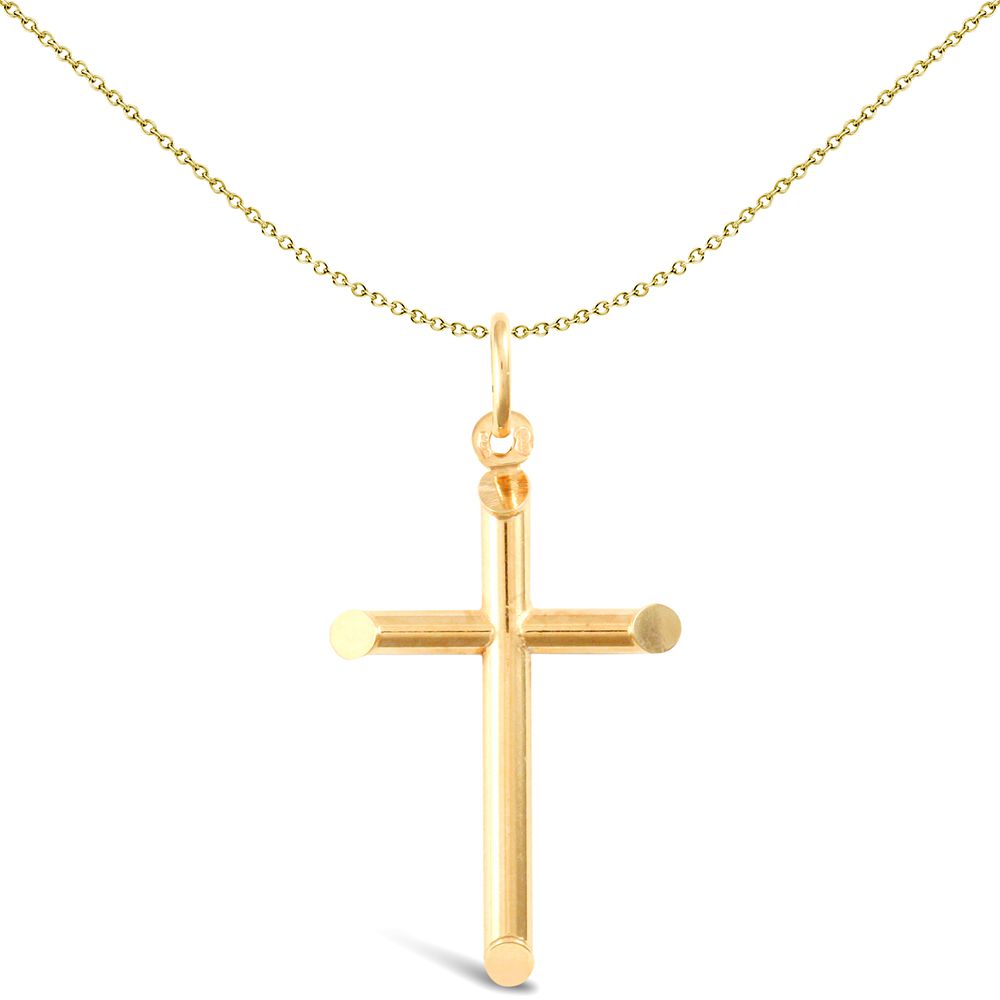 9ct Gold  Round Tube Cross Pendant - JPX016