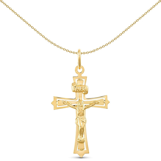 9ct Gold  Fancy INRI Jesus Crucifix Cross Pendant 22mm x 40mm - JPX023