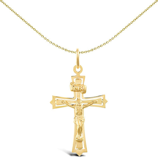 9ct Gold  Fancy INRI Jesus Crucifix Cross Pendant 22mm x 40mm - JPX023