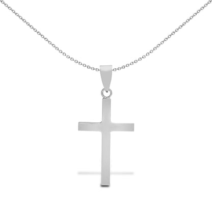 Solid 9ct White Gold  Plain Cross Pendant - JPX111
