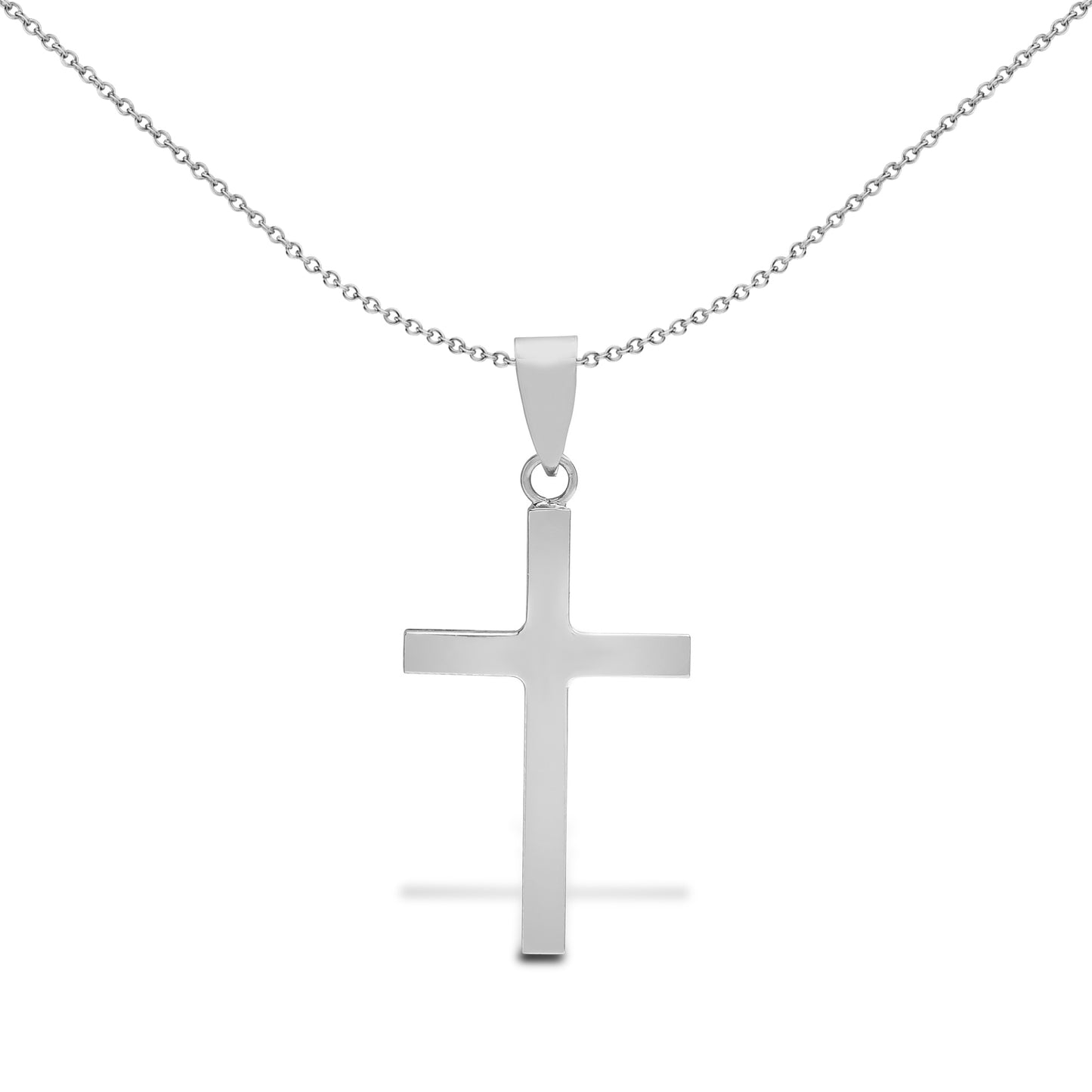 Solid 9ct White Gold  Plain Cross Pendant - JPX111