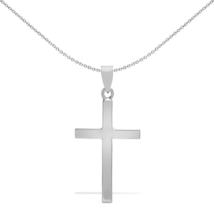 Solid 9ct White Gold  Plain Cross Pendant - JPX112