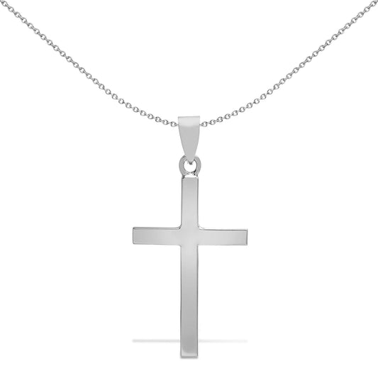 Solid 9ct White Gold  Plain Cross Pendant - JPX112