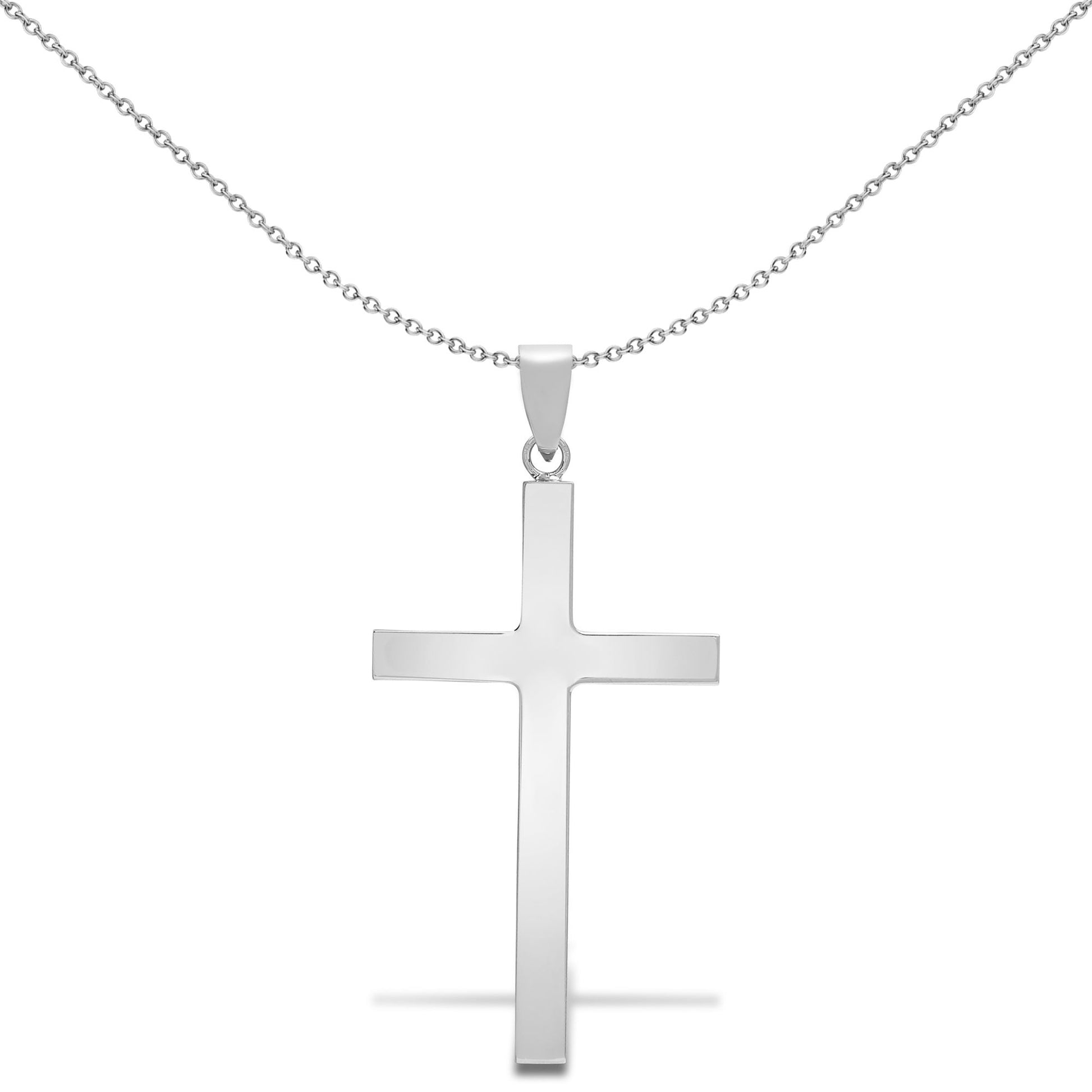Solid 9ct White Gold  Plain Cross Pendant - JPX113