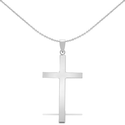 Solid 9ct White Gold  Plain Cross Pendant - JPX113