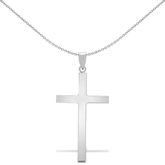 Solid 9ct White Gold  Plain Cross Pendant - JPX113