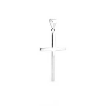 Solid 9ct White Gold  Plain Cross Pendant - JPX113