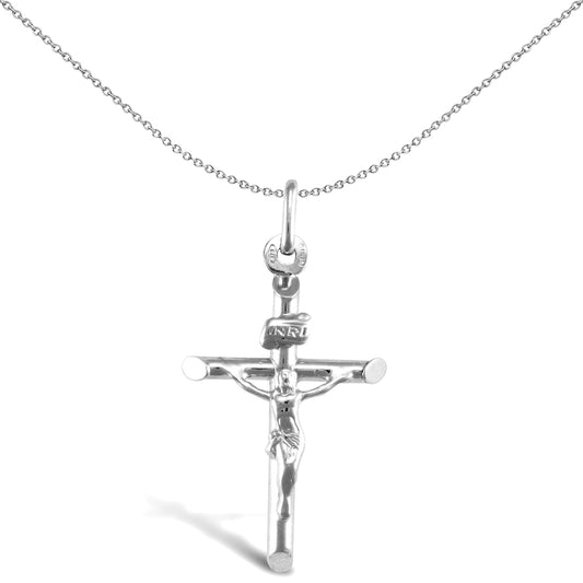 9ct White Gold  INRI Crucifix Cross Pendant - JPX122